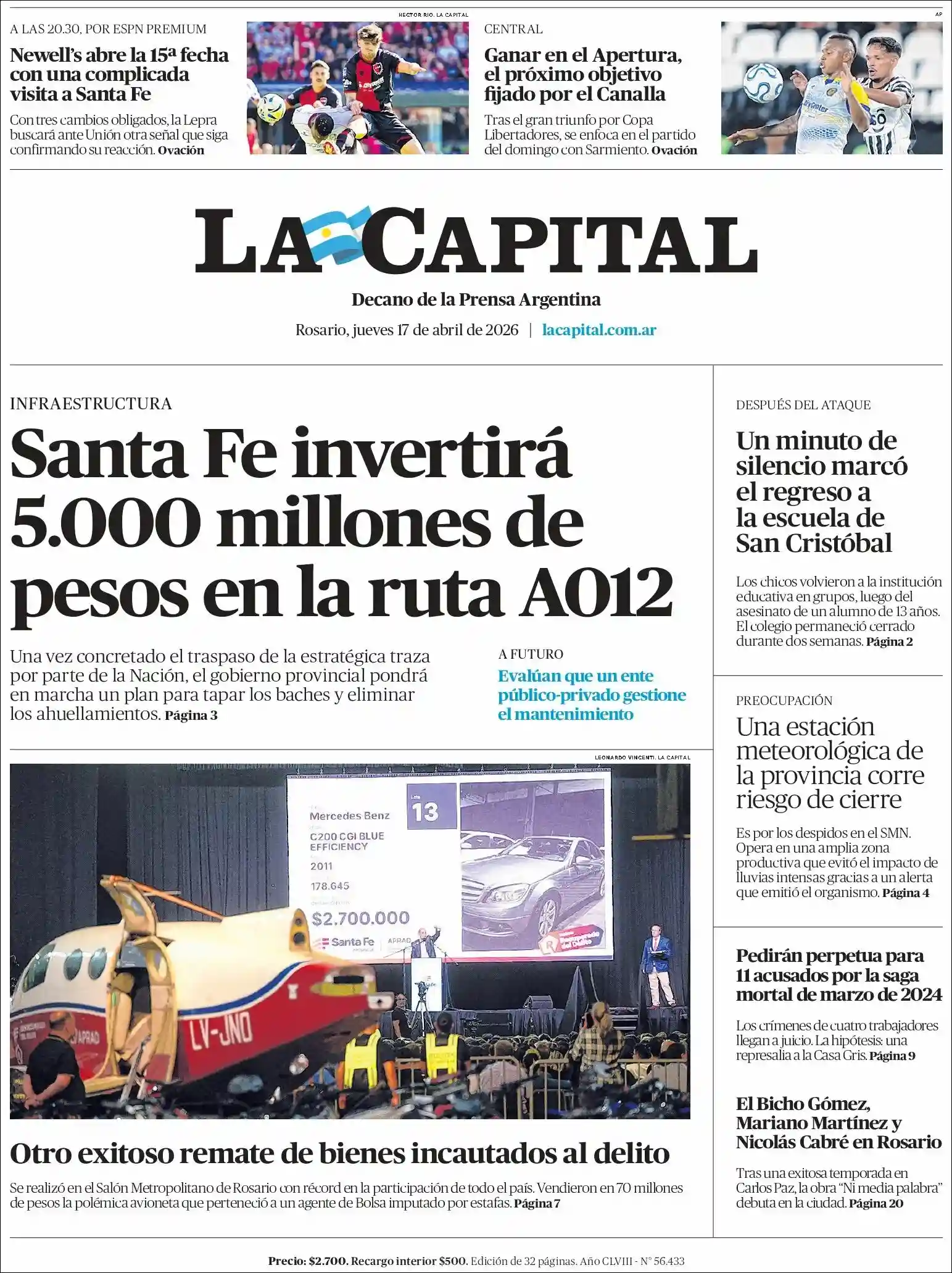 Evolucion Streaming | HCP Noticias - Tapa del diario La Capital Rosario