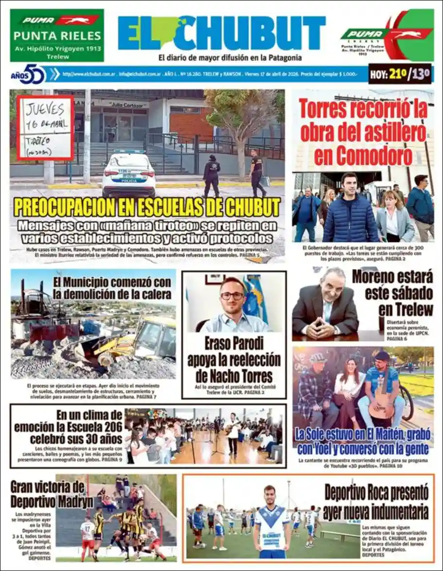 Evolucion Streaming | HCP Noticias - Tapa del diario El Chubut