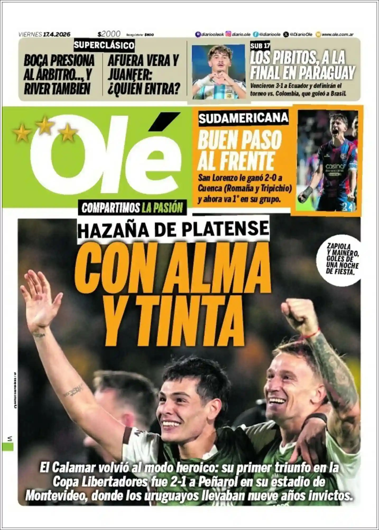 Evolucion Streaming | HCP Noticias - Tapa del diario Ole